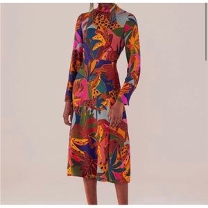 NEW Farm Rio Leopard jungle Midi Dress long sleeve bananas  Size Small